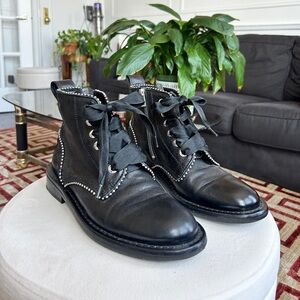 Black Zadig & Voltaire silver studded ankle moto boots in size 39 (US 8)
